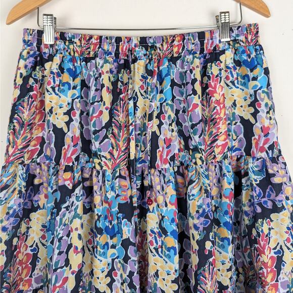 AQUA Flower‎ Print Tiered Drawstring Midi Skirt Size Large Coquette Feminine - Picture 3 of 9